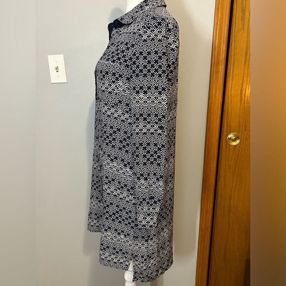 Diane Von Furstenberg silk navy white printed lightweight shirt dress‎ size 4 - Picture 2 of 10